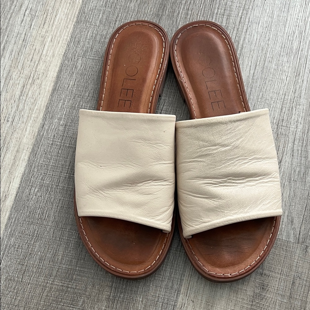 ROOLEE K aramelo Cream Leather Slide Sandals